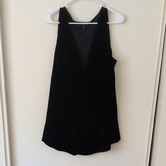 Eileen Fisher Womens Lrg Velour V-neck Sleeveless Tunic Top Black Party Classic - Picture 1 of 8